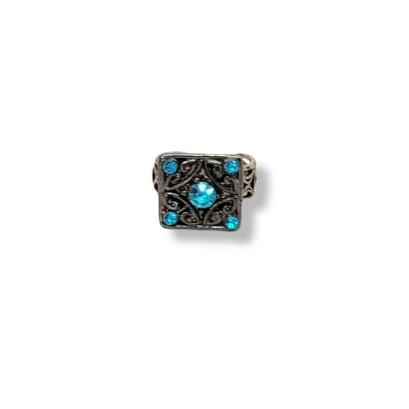 Cyan Blue Round Crystal Gunmetal Toe ring One Size - Picture 2 of 5